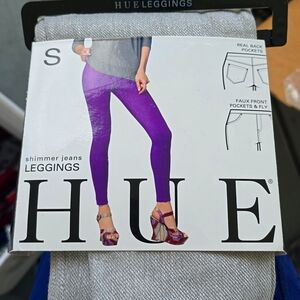 HUE S Women Grey Silver Shimmer Jean Leggings Ankle